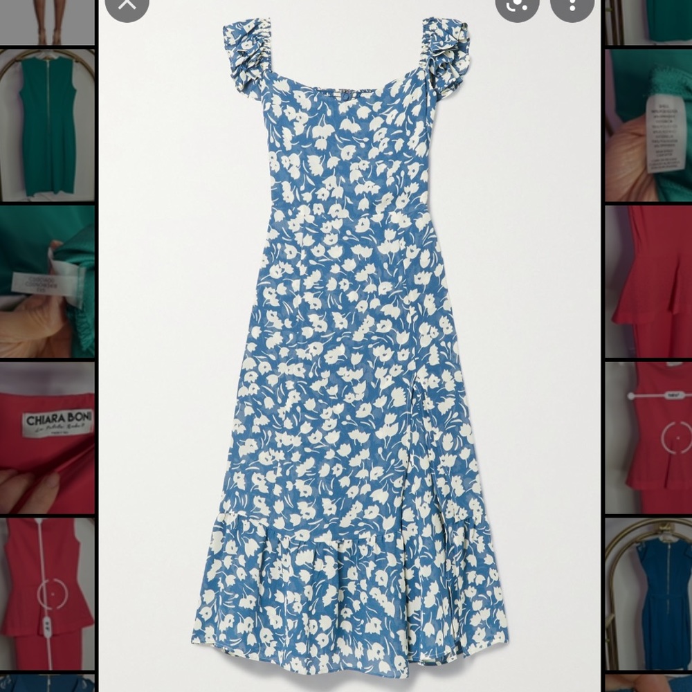 Reformation | Blue Bondi Ruffled Floral-print Crepe De Chine Midi Dress - Picture 4 of 12